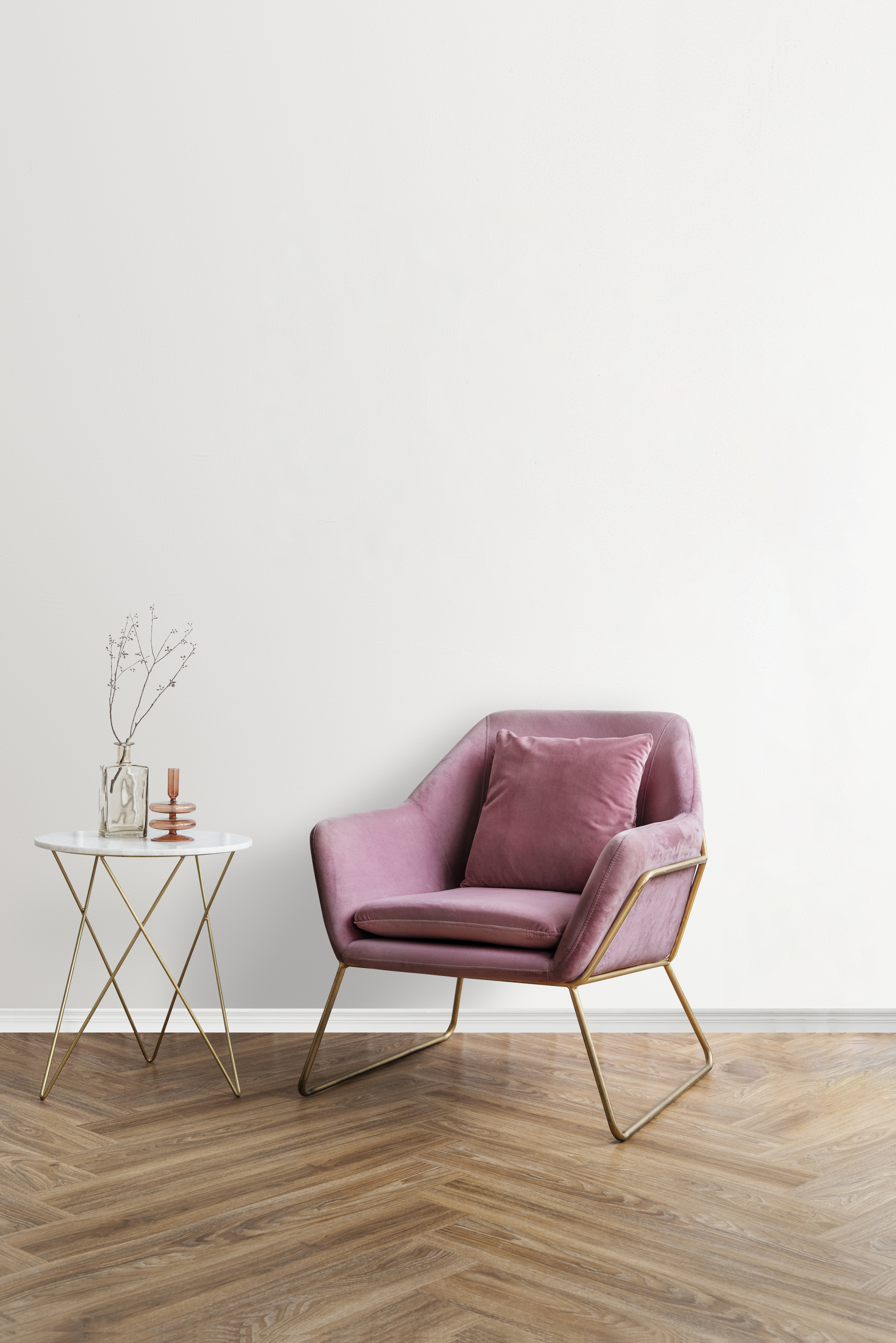 picture-frame-with-abstract-art-by-pink-velvet-armchair